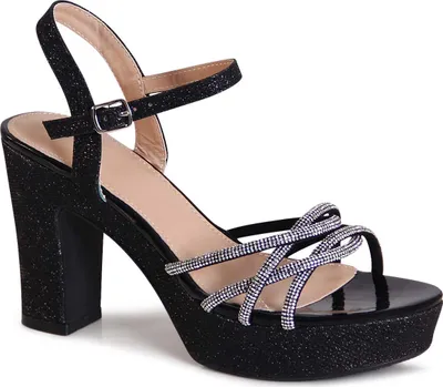 Produktbild von topschuhe24 3155 Damen Glitzer Sandaletten Plateau Pumps, Farbe:Schwarz, Größe:36 EU
