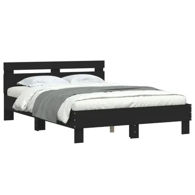 Produktbild von vidaXL Bettgestell mit Kopfteil Schwarz 135x190 cm Holzwerkstoff