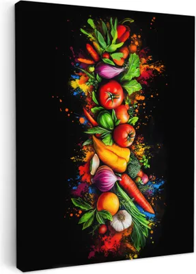 Produktbild von Leinwand Bilder 60x80 cm - Graffiti - Gemüse, Wandbilder, Wanddeko Wohnzimmer, Bild
