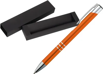 Produktbild von Kugelschreiber aus Metall / mit Pappetui / Farbe: orange
