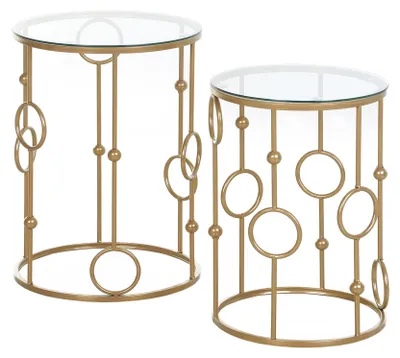 Produktbild von HOMCOM 2er-Set Couchtisch Beistelltisch mit Glasplatte Ø41 x 57 cm Gold