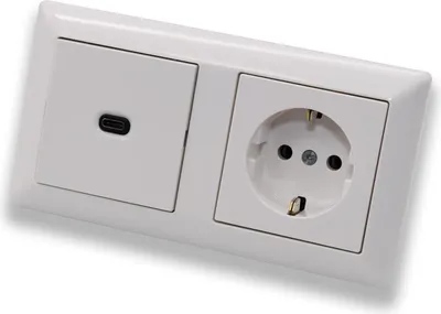 Produktbild von EBROM USB-C Unterputz Steckdose/Lader, 65 Watt Leistung – Schnellladefunktion für Wearables, Smartphones Tablets und Laptops + Jung Steckdose mit Kinderschutz A1520KIWW in AS500 alpinweiß glänzend