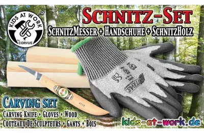 Produktbild von Kids at work Kids at Work Schnitz-Set Messer/Handschuh/Holz
