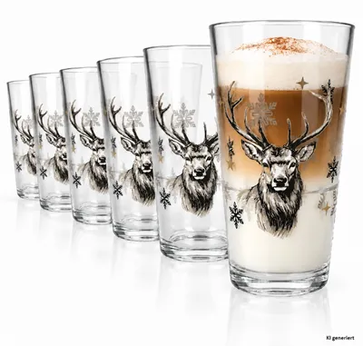 Zdjęcie produktu dla 6 szklanek zimowych Alois Latte Macchiato, pojemność 300 ml, producent Hirsch, szklanki do napojów, możliwość układania w stos