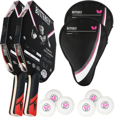 Produktbild von Butterfly 2x Dimitrij Ovtcharov Black Tischtennisschläger + 2x Tischtennishülle Drive Case + 6x 40+ 3*** Tischtennisbälle