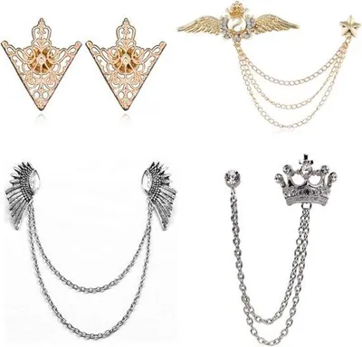 Immagine prodotto di Set di quattro clip con zirconi - Con borchie in zirconi montate su clip metalliche - Per camicette e maglioni - Spilla decorativa - Giacca argentata - Con strass metallici - In una confezione regalo gratuita