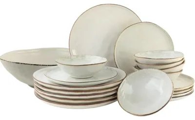 Image de Service de table complet avec saladier - 19 pièces - Céramique beige