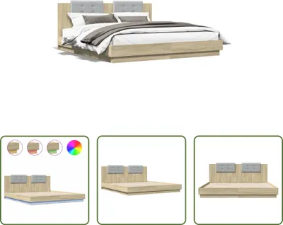 Produktbild von The Living Store Bettgestell mit Kopfteil & LED-Leuchten Sonoma-Eiche 180x200 cm