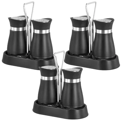 Image de Ensemble de 3 pots à épices et à sel avec couvercles en acier inoxydable