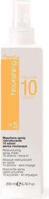 A white bottle of Fanola Nourishing 10 Action Spray Leave-in Mask.