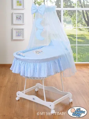 Produktbild von Kinderbett aus Naturgeflecht - Babymand - Größte Liegefläche und mobil mit Bremsen