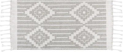 Produktbild von BELIANI Teppich Grau und Weiß Kunststoff 80 x 150 cm Outdoor u. Indoor Matte Modern mit Muster Rechteckig Kurzflor Gartenaccessoires Balkon Wohnzimmer