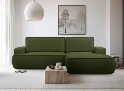 Produktbild von AX LIVING Ablia Sofa L Form mit Schlaffunktion Dunkelgrün 267 cm R