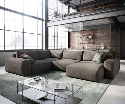 Produktbild von DELIFE Wohnlandschaft Lanzo XL 360x260 cm Mikrofaser Khakibraun Recamiere variabel