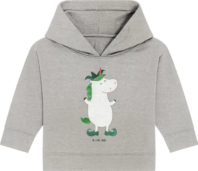 Produktbild von Mr. & Mrs. Panda Organic Baby Hoodie Einhorn Joker 24. - 36. Monat - Heather Grey - Geschenk, Mittelalter, Einhörner, Hofnarr, Gaukler, Unicorn, Kapuzensweatshirt