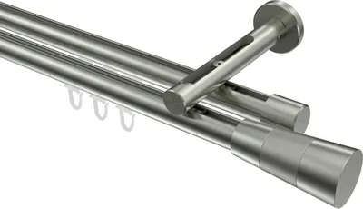 Produktbild von Interdeco Innenlaufstange / Gardinenstange mit Innenlauf Edelstahl-Optik, Typ Siteno Tanara (Konus Bicolor), 20 mm Ø 2-läufig, 360 cm