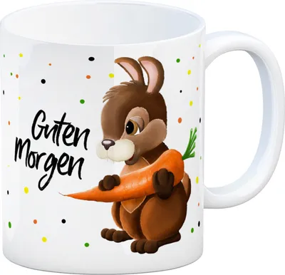 Produktbild von Kaffeebecher mit Hase Motiv und Spruch: Guten Morgen Kaffeetasse Tasse
