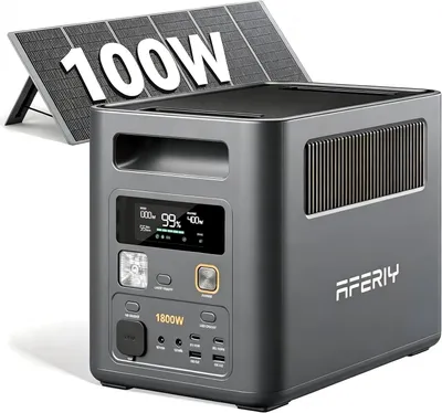 Zdjęcie produktu dla AFERIY P180 Pro Stacja zasilania 1800 W 1024 Wh z panelem solarnym 100 W, 9 wyjść, możliwość rozbudowy do 5120 Wh
