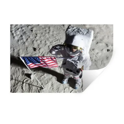 Obrázok produktu pre MuchoWow® Nálepka na stenu - Astonaut - Amerika - Vlajka - 90x60cm - Samolepiaca a polohovateľná