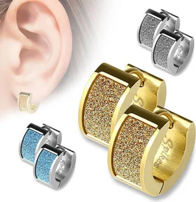 Produktbild von Klappcreolen Edelstahl Ohrringe diamantiert Gold