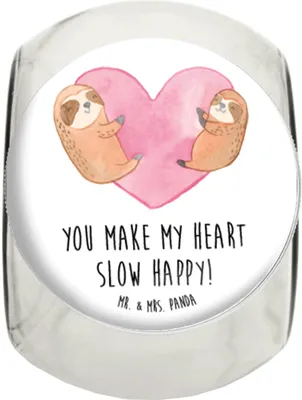 Produktbild von Mr. & Mrs. Panda Bonbonglas Faultiere Herz L 870ml - Weiß - Geschenk, für Freundin, Vorratsdose, Liebesbeweis, Bonboniere, Hocheitstag, Frauen, Kaffeedose, Valentinstag