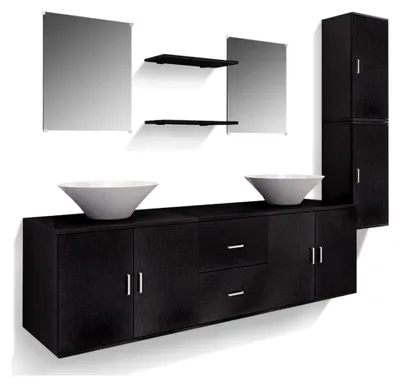 Produktbild von 9-teiliges Badmöbelset mit Waschbecken, Waschtisch, Wandschrank, Unterschrank und Spiegel