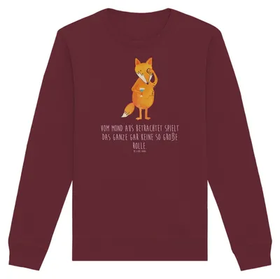 Produktbild von Mr. & Mrs. Panda Rundhals Sweatshirt Fuchs Lord Größe S - Burgundy - Geschenk, Sweater, Neugierig, Bio-Pullover, Baumwoll, Spruch Lustig, Motivation, Cocktail, Füchse