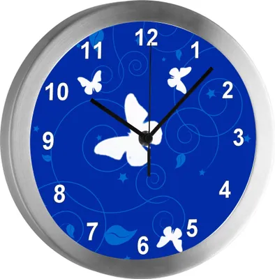 Produktbild von Funkuhr, Kinder Wanduhr, Kinderuhr, Kinderzimmer  Schmetterling Ornamente blau
