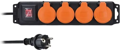Image de Solight PP334 Rallonge IP44, 4 prises, câble en caoutchouc, interrupteur, extérieur, 10m