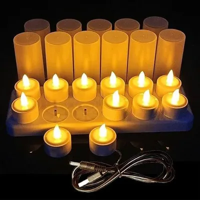Zdjęcie produktu dla Świeczki LED tealight bezpłomieniowe do ładowania zestaw 12 szt