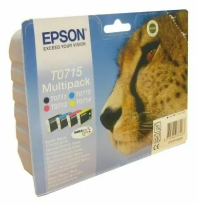 Productafbeelding van Epson Multipack, 4 kleuren, T0715 DURABrite Ultra inkt, standaard opbrengst, zwart, cyaan, magenta, geel, 7,4 ml, 5,5 ml, 1 stuk, meervoudig verpakking