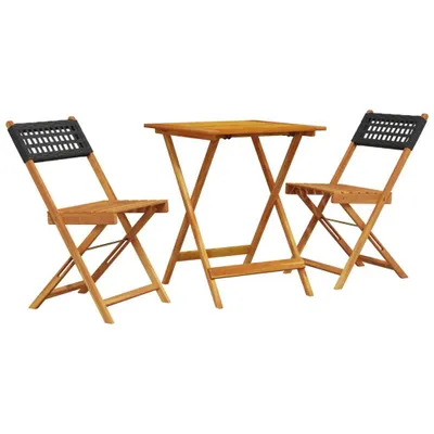 Produktbild von 3-tlg. Bistro-Set Schwarz Poly Rattan und Massivholz