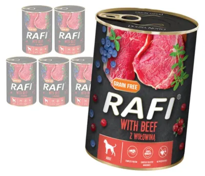 Zdjęcie produktu dla Rafi 6x400g Bezzbożowa Mokra Karma Dla Psa Z Wołowiną Żurawiną I Borówką