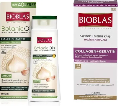 Produktbild von NEU! Sparset Bioblas Knoblauch Shampoo 500ml+Keratin Shampoo gegen Haarausfall 360ml