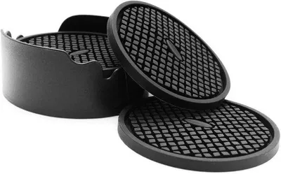 Produktbild von Unyqoos® 6er-Set Silikon-Untersetzer Ø 10,2 cm – lebensmittelecht, hitzebeständig bis 200 °C, rutschfest mit Aufbewahrungsständer