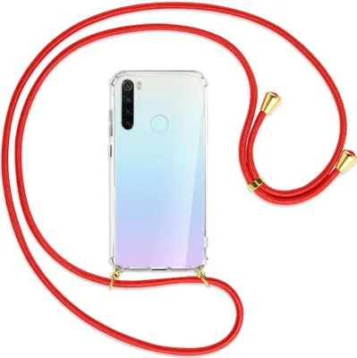 Produktbild von Handykette Backcover-Schutzhülle mit Band (Metall goldfarben) für Xiaomi Redmi Note 8 - rot