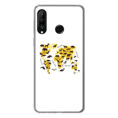 Produktbild von MuchoWow® Handyhülle Schutzhülle Hülle für Huawei P30 Lite Weltkarte - Tiere - Gelb Silikon Softcase Handy Hülle - Handyhülle
