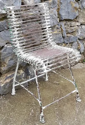 Produktbild von Casa Padrino Jugendstil Garten Stuhl Antik Weiß / Braun / Grün 44 x 50 cm - Handgefertigter Schmiedeeisen Stuhl - Nostalgische Schmiedeeisen Garten & Terrassen Möbel
