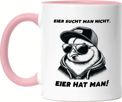 Produktbild von Eier sucht man nicht Eier hat man Cooles Küken Tasse Rosa - Lustiges Küken