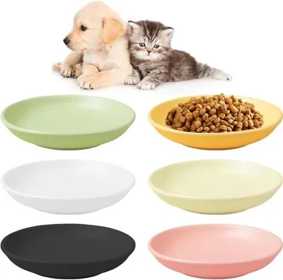 Obrázek produktu pro Keramické misky pro kočky – kompletní sada 6 kusů, 15 x 3 cm, včetně misky na krmení a misky na vodu, 6 kusů.