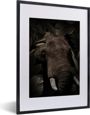 Produktbild von MuchoWow® MuchoWow® Gerahmtes Poster Elefant - Dschungel - Pflanzen 30x40 cm - Poster mit zchwarzem Bilderrahmen - Wandposter Schlafzimmer