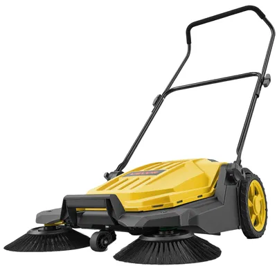 Imagen del producto de VEVOR Barredora Manual, Ancho de Trabajo 650 mm, Barredora de Empuje para Suelo, Contenedor de 18,9 L, Mango Ergonómico y Ajustable, Limpieza de Residuos para Jardín Patio Pasarela, Color Amarillo