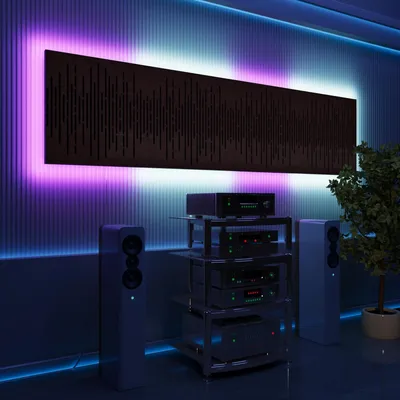 Immagine prodotto di Set da 4 pannelli acustici a LED con effetto RGB Glow per Echo Control | Pannelli fonoassorbenti con retroilluminazione | 4x WAVE -Grouped | Wenge