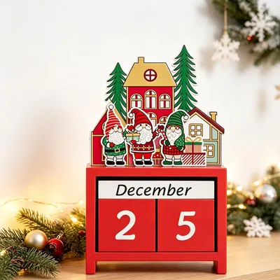 Holz-Adventskalender, wiederverwendbar, 7,5-13 cm, rot