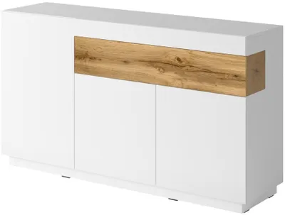 Zdjęcie produktu dla Komoda SILKE 3D1S 150cm biały połysk/dąb wotan