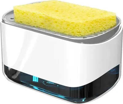 Image de Distributeur de savon à pompe et porte-éponge - distributeur de liquide vaisselle - 1 pièce - blanc - 350 ml