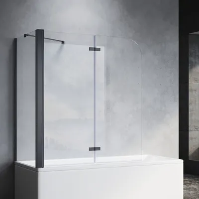Produktbild von SONNI Badewannenaufsatz faltbar Schwarz 120x140cm NANO Glas ESG 6mm Duschabtrennung für Badewannen mit Seitenwand 75x140 cm