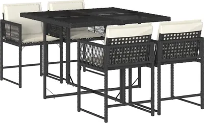 Produktbild von vidaXL 5-tlg. Garten-Essgruppe mit Kissen Schwarz Poly Rattan