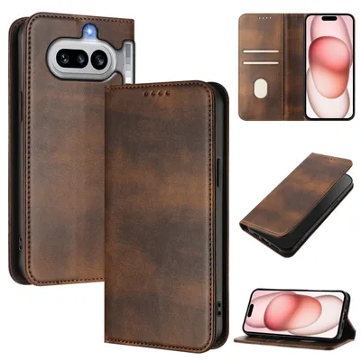 Produktbild von Handyhülle für Nothing Phone 4A, Vintage Leder RFID Schutz Kartenfach Standfunktion Magnetische Klapphülle Braun