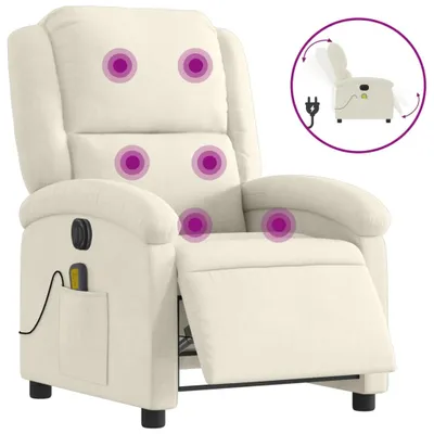 Image de Fauteuil inclinable de massage électrique crème velours